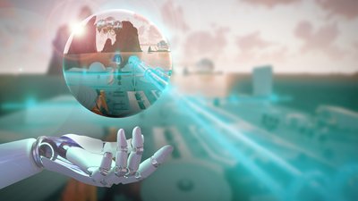 AI robothand with Metaverse globe