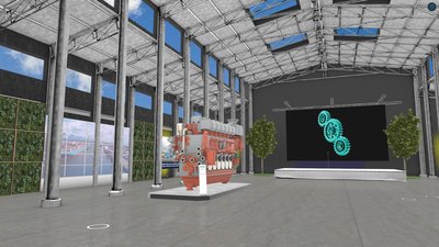 View of an industrial hall as digital showroom