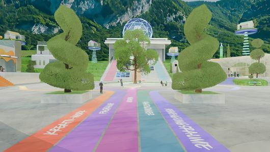 Screenshot aus der 3D Umgebung "Metaverse Schule" von rooom