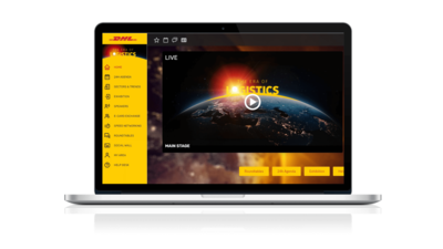 Virtual event platform DHL on laptop screen